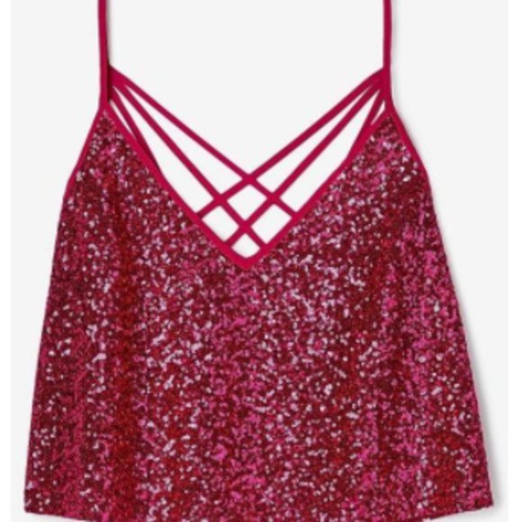nwt express olivia culpo red sequin crop tank m - Picture 1 of 2